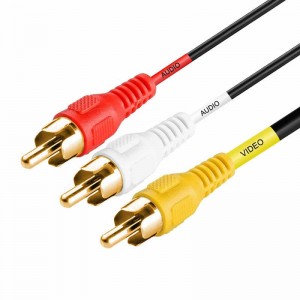 3-manlig RCA till 3-manlig RCA-komposit video ljud A / V AV-kabel guldpläterad